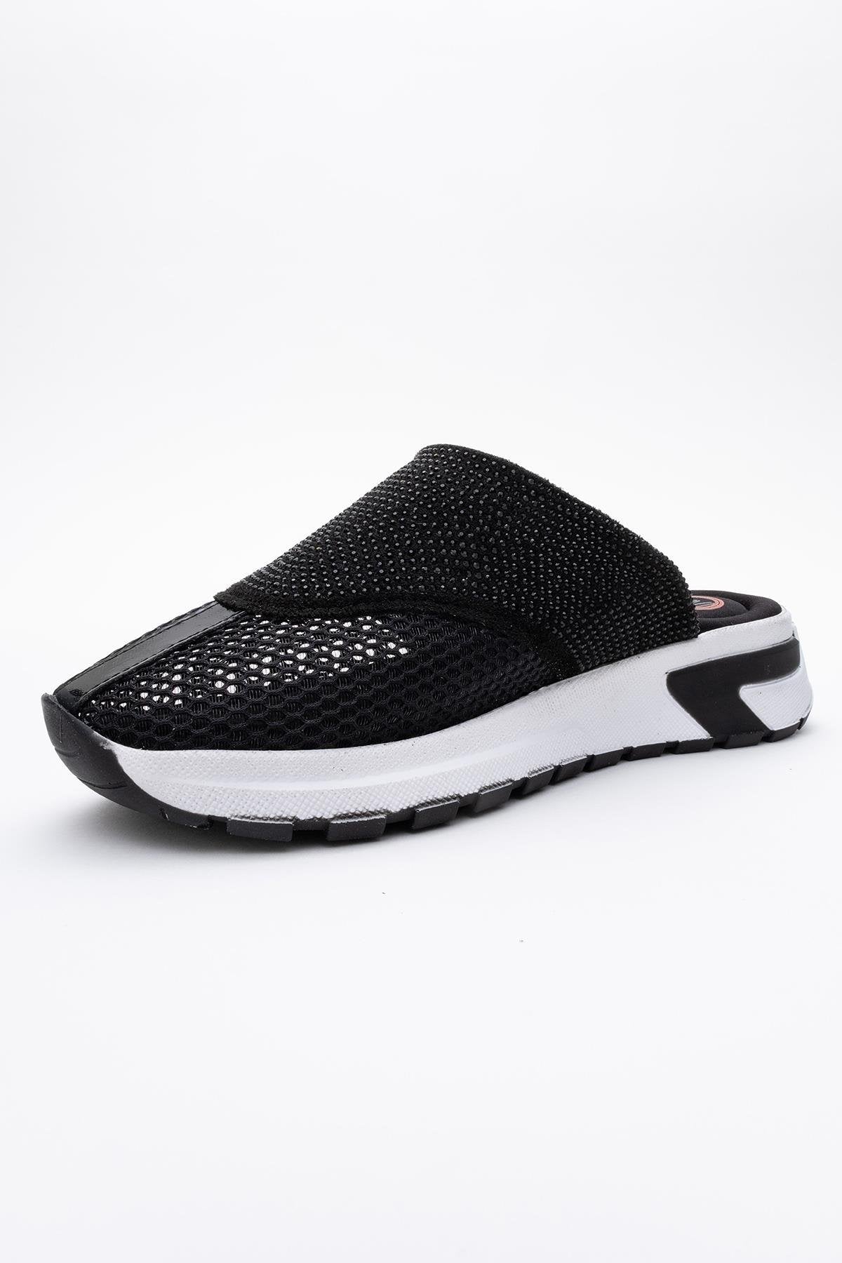 GLEA Black Mesh Rhinestone Mules (Women)