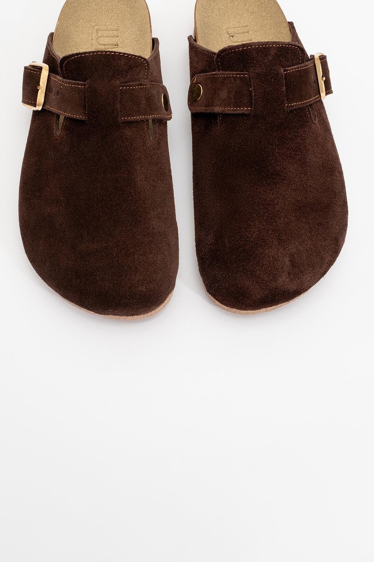 Gons - Brown Suede Leather Clogs (Women)