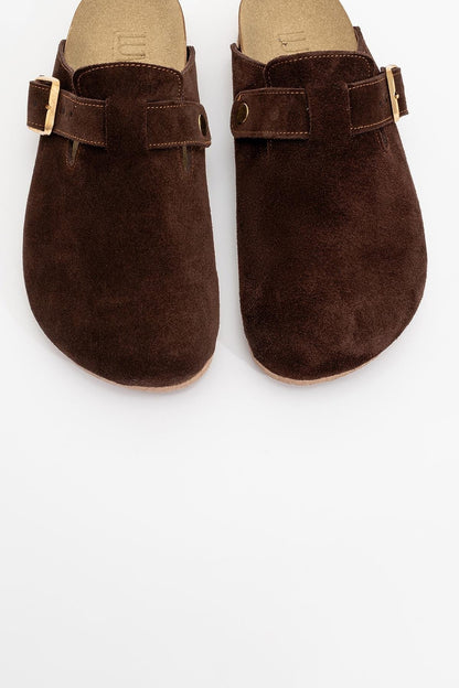 Gons - Brown Suede Leather Clogs (Women)