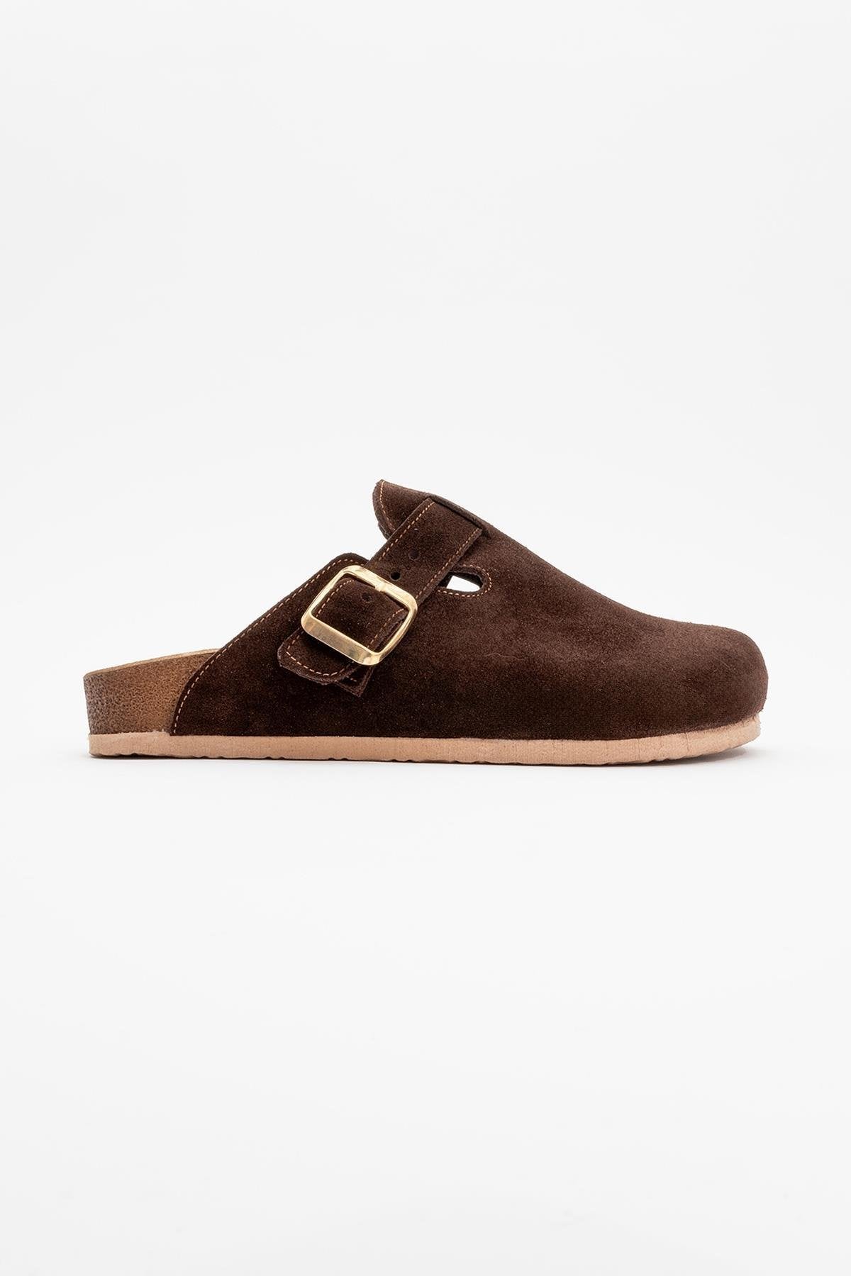 Gons - Brown Suede Leather Clogs (Women)