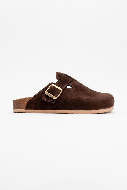 Gons - Brown Suede Leather Clogs (Women)