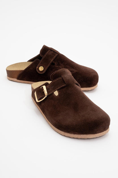 Gons - Brown Suede Leather Clogs (Women)