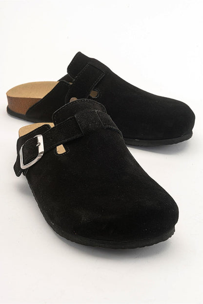 Gons - Black Suede Leather Clogs (Women)