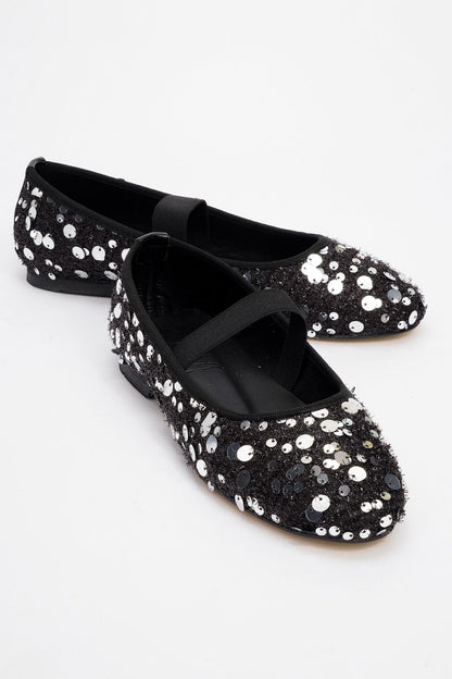 Grego Silver Sequin Embellished Flat (Women)
