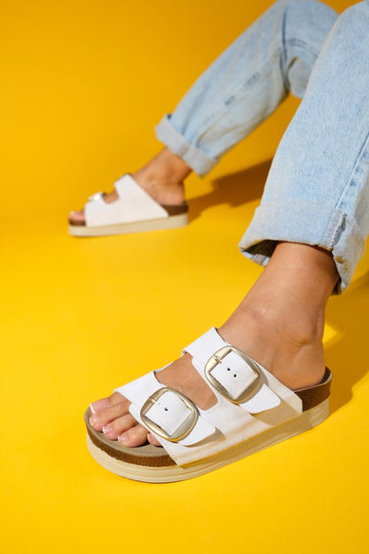 Harbor - White Suede Leather Two-Strap Sandal (Women)