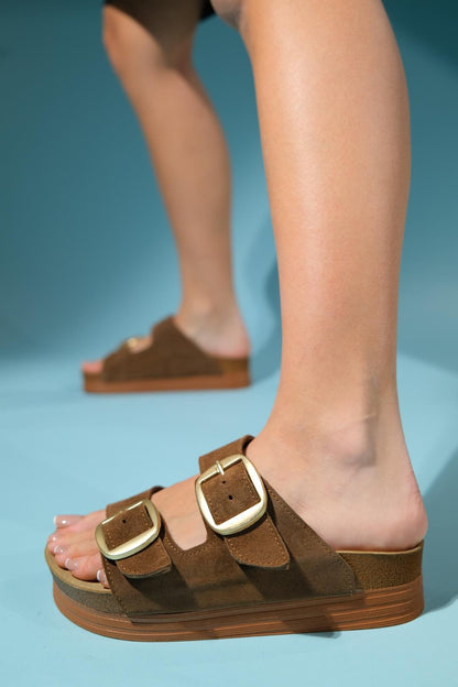 Harbor - Cognac Brown Suede Leather Two-Strap Sandal (Women)