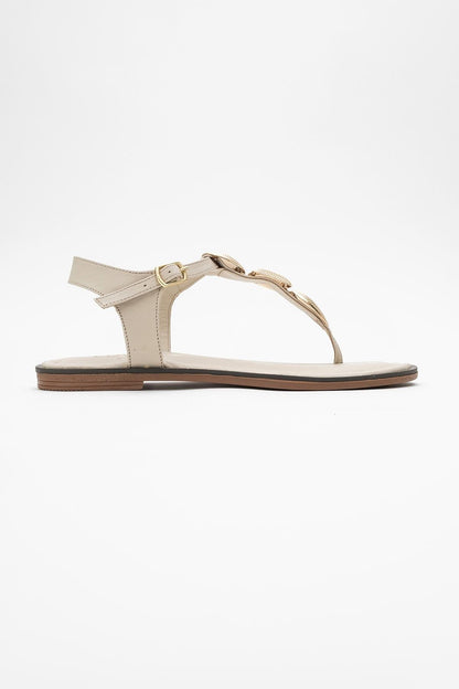 Giulia - Beige Leather Flat Sandal (Women)