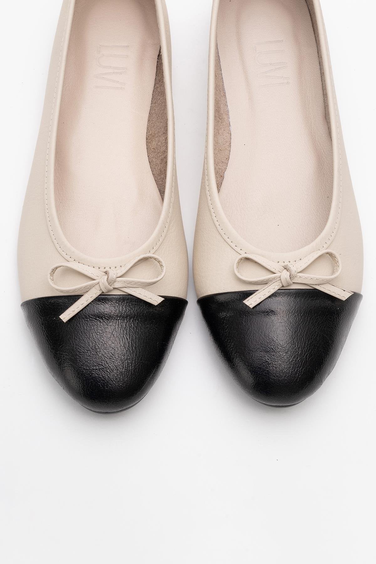 Jens - Beige Toe Cap Leather Ballet Flats (Women)