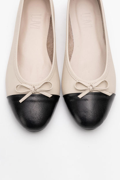 Jens - Beige Toe Cap Leather Ballet Flats (Women)