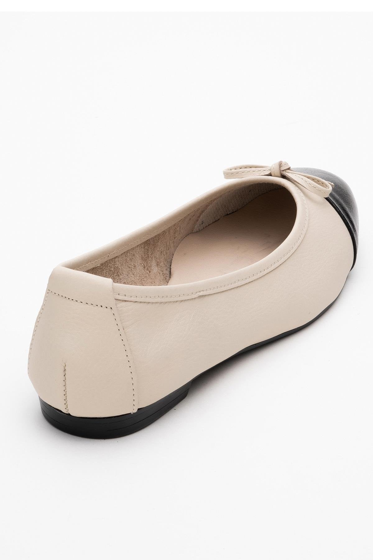 Jens - Beige Toe Cap Leather Ballet Flats (Women)