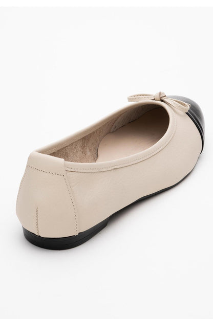 Jens - Beige Toe Cap Leather Ballet Flats (Women)