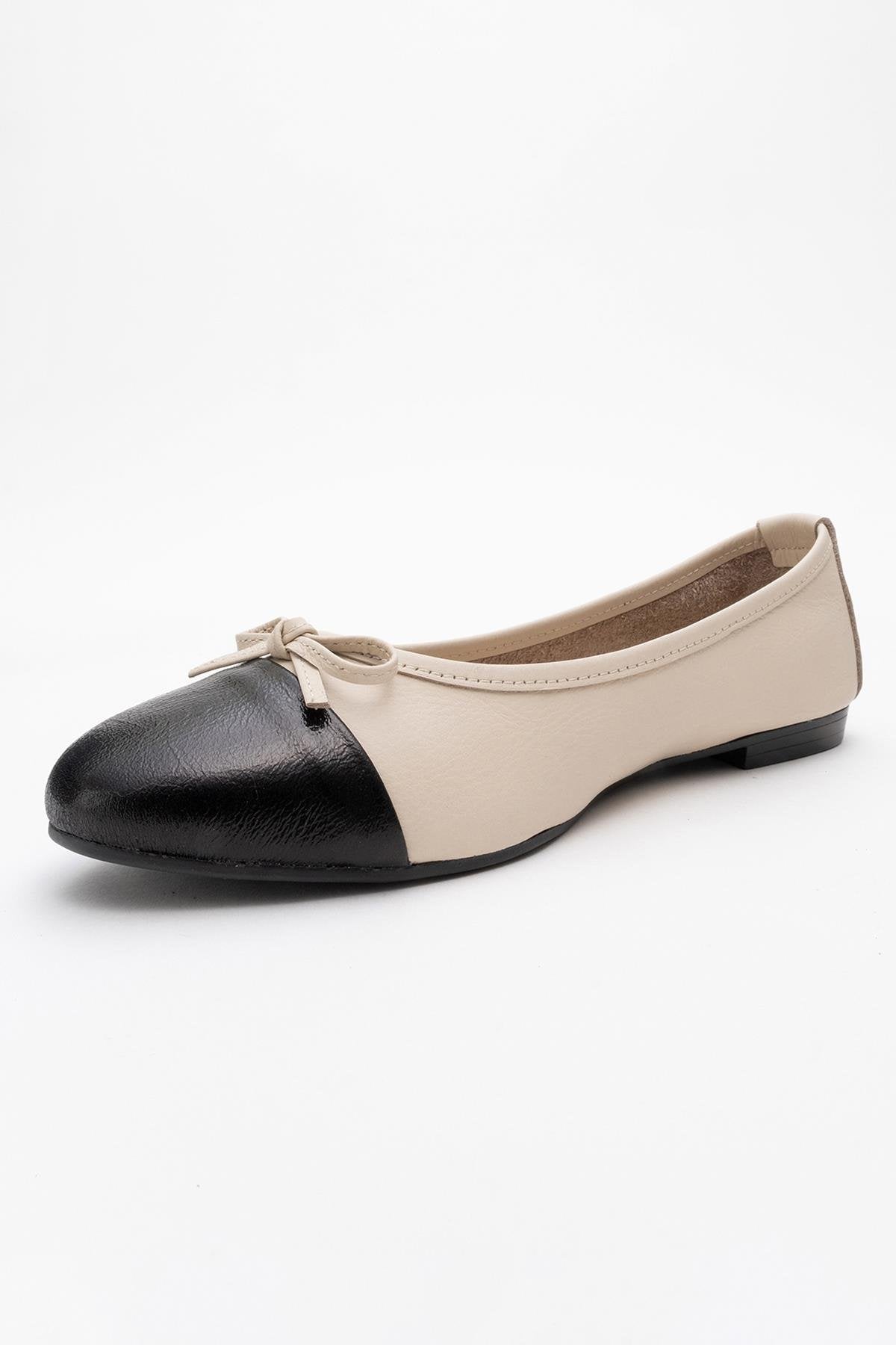 Jens - Beige Toe Cap Leather Ballet Flats (Women)