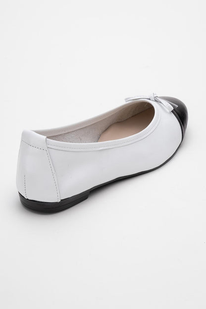 Jens - White Toe Cap Leather Ballet Flats (Women)