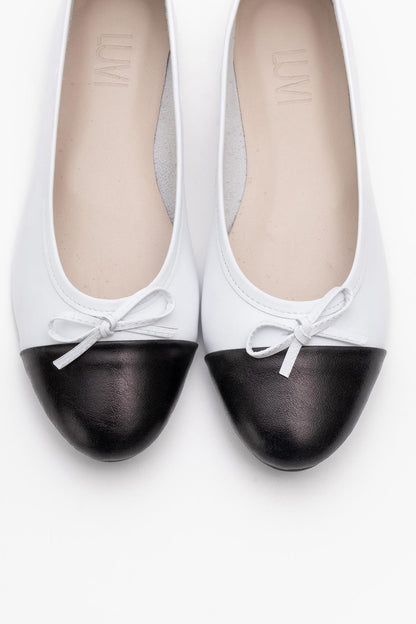 Jens - White Toe Cap Leather Ballet Flats (Women)