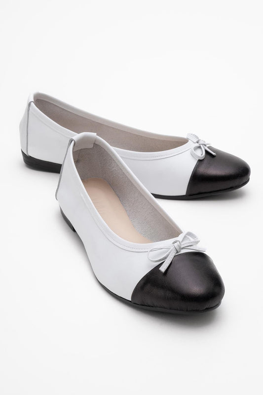 Jens - White Toe Cap Leather Ballet Flats (Women)