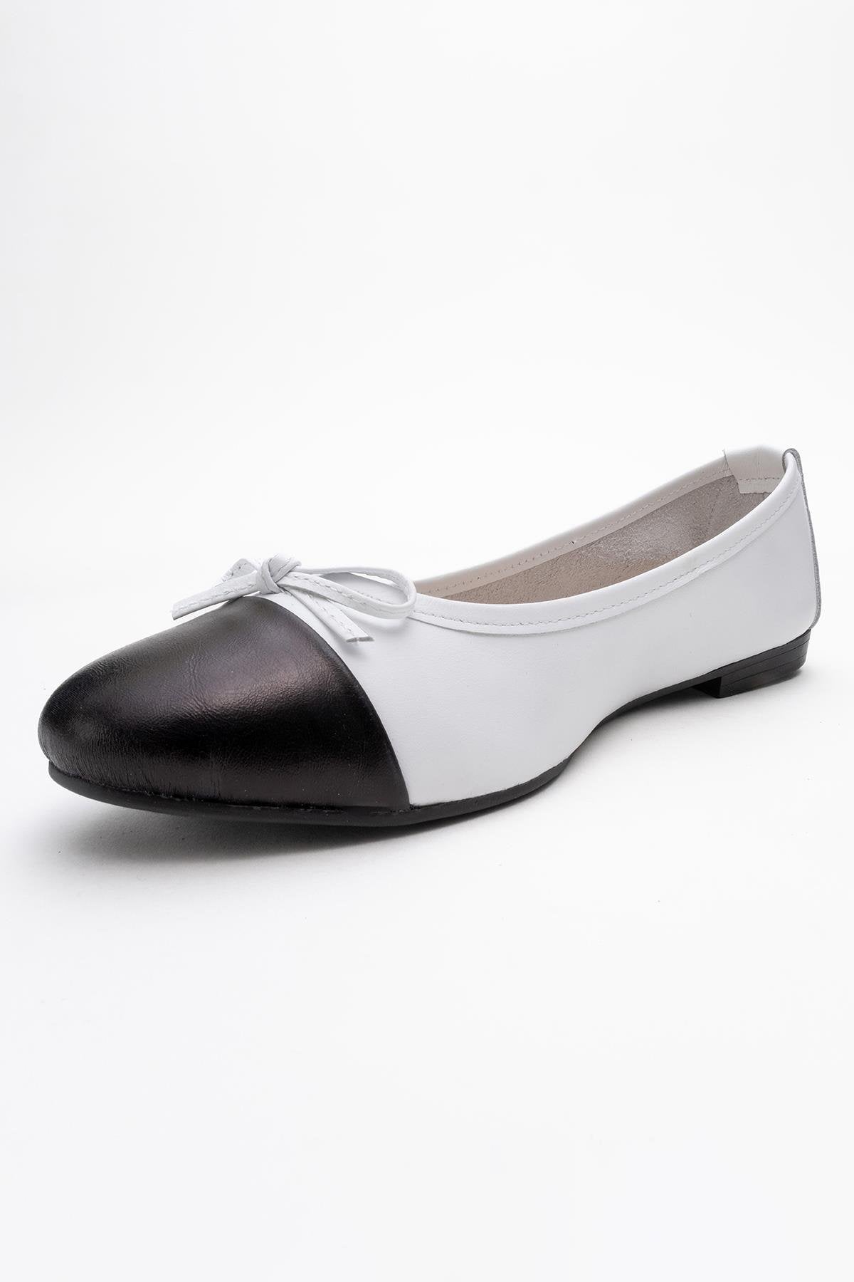Jens - White Toe Cap Leather Ballet Flats (Women)