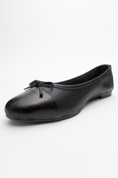 Jens - Black Toe Cap Leather Ballet Flats (Women)