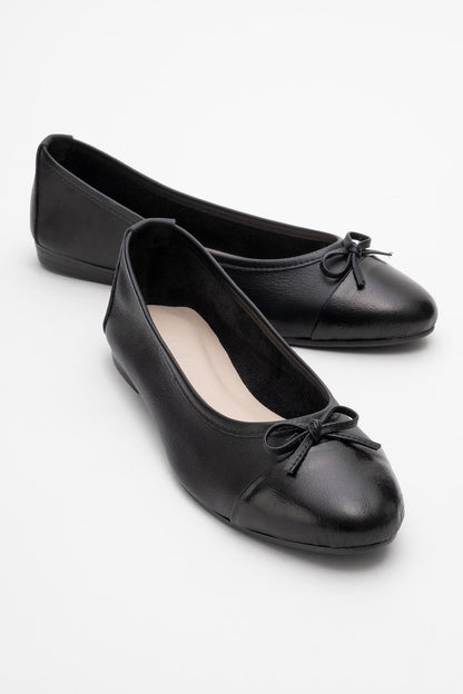 Jens - Black Toe Cap Leather Ballet Flats (Women)