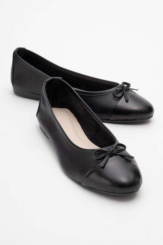 Jens - Black Toe Cap Leather Ballet Flats (Women)