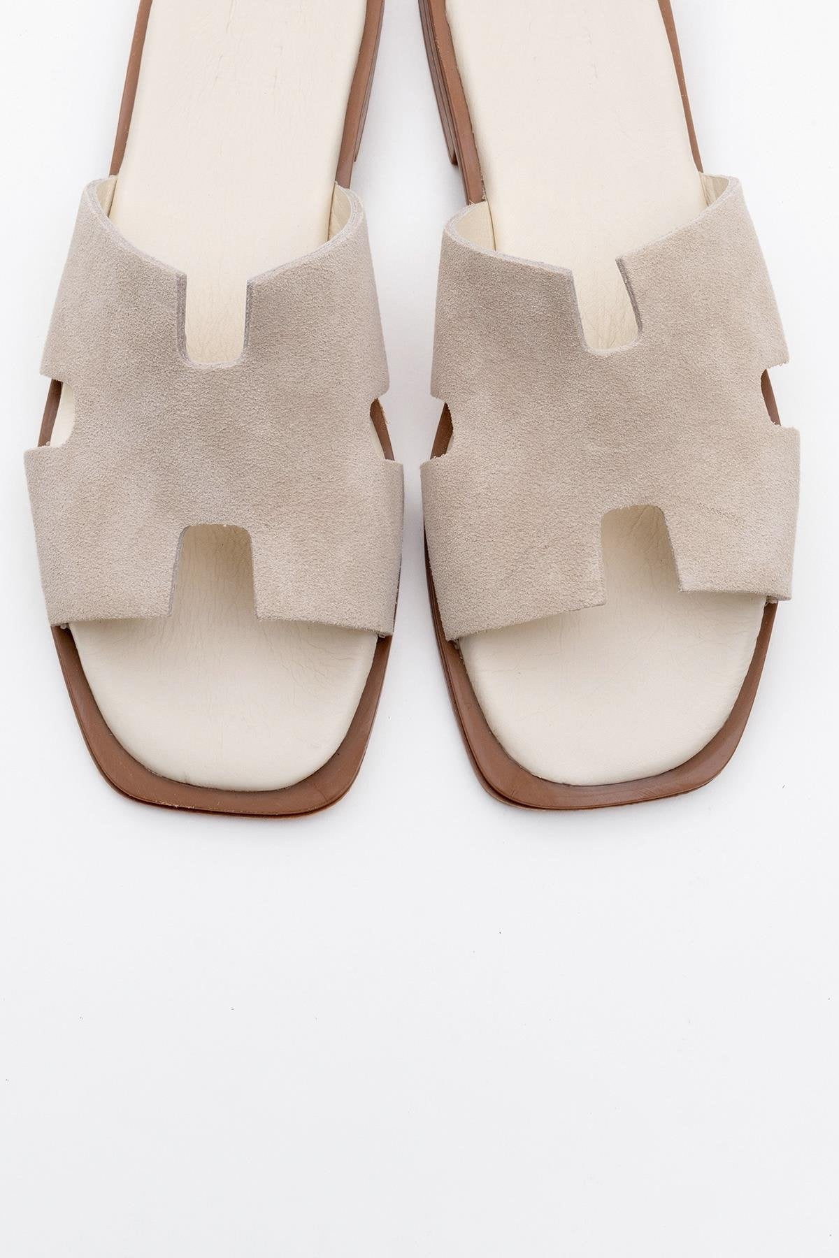 Jez - Beige Suede Leather Slide Sandal (Women)