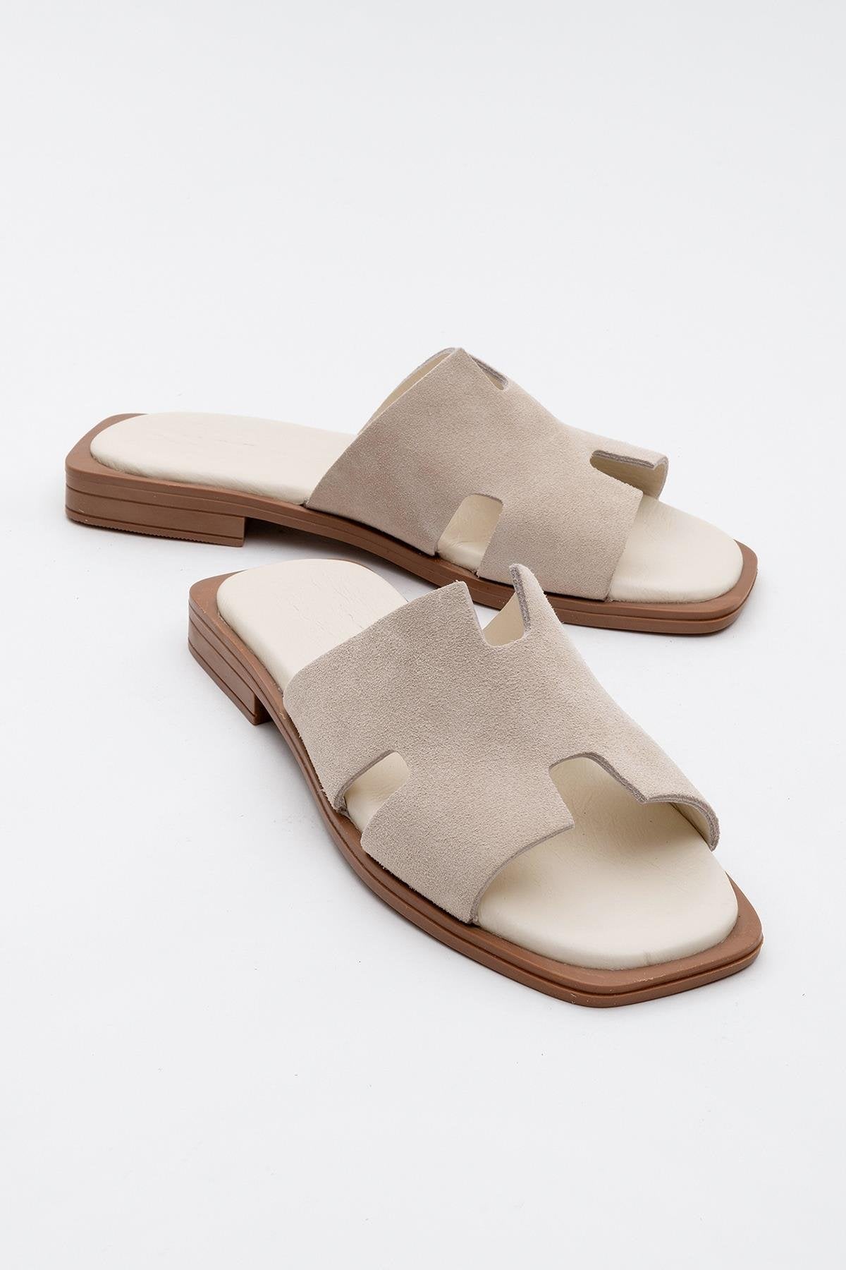 Jez - Beige Suede Leather Slide Sandal (Women)