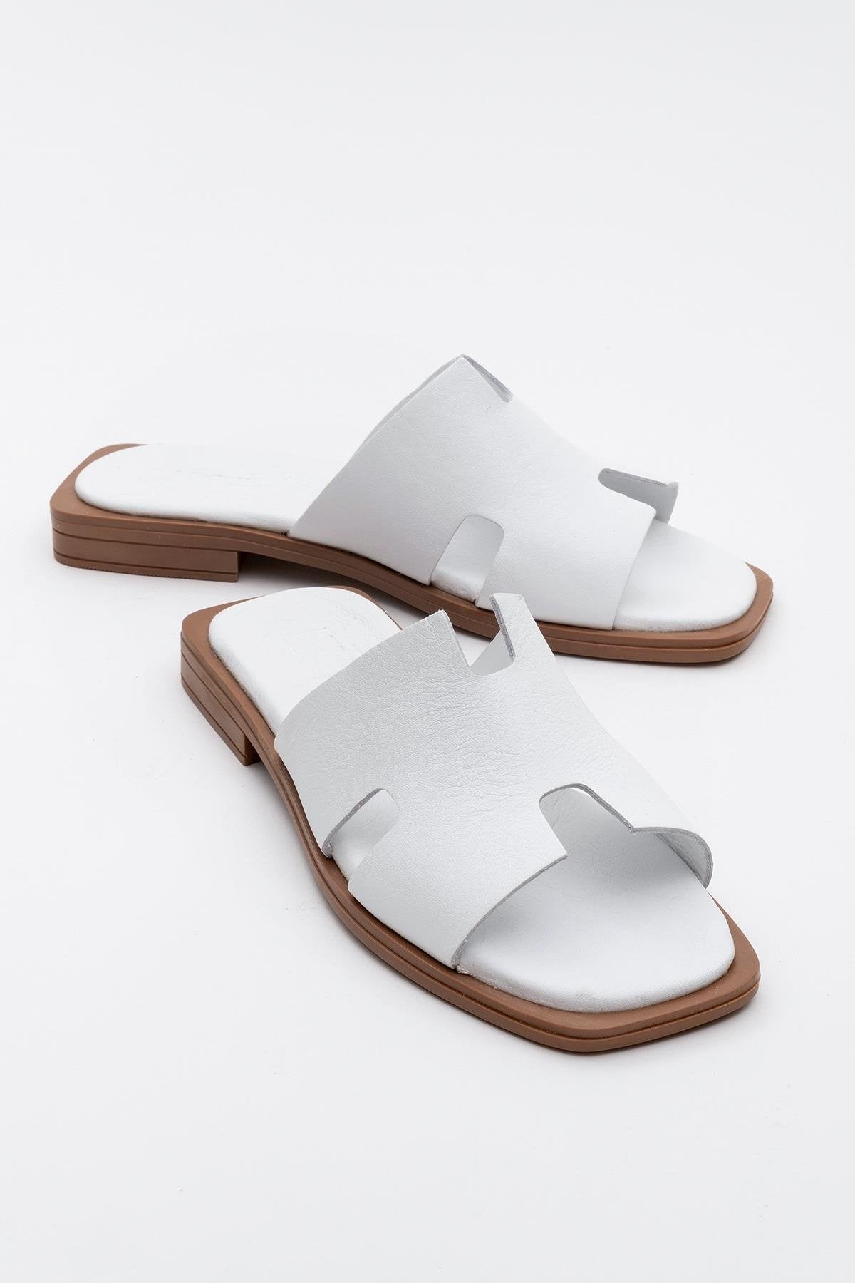 Jez - White Leather Slide Sandal (Women)