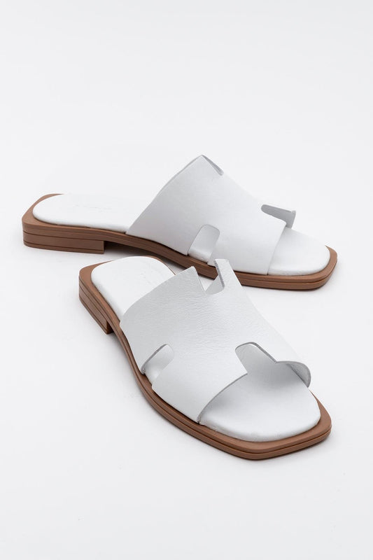Jez - White Leather Slide Sandal (Women)