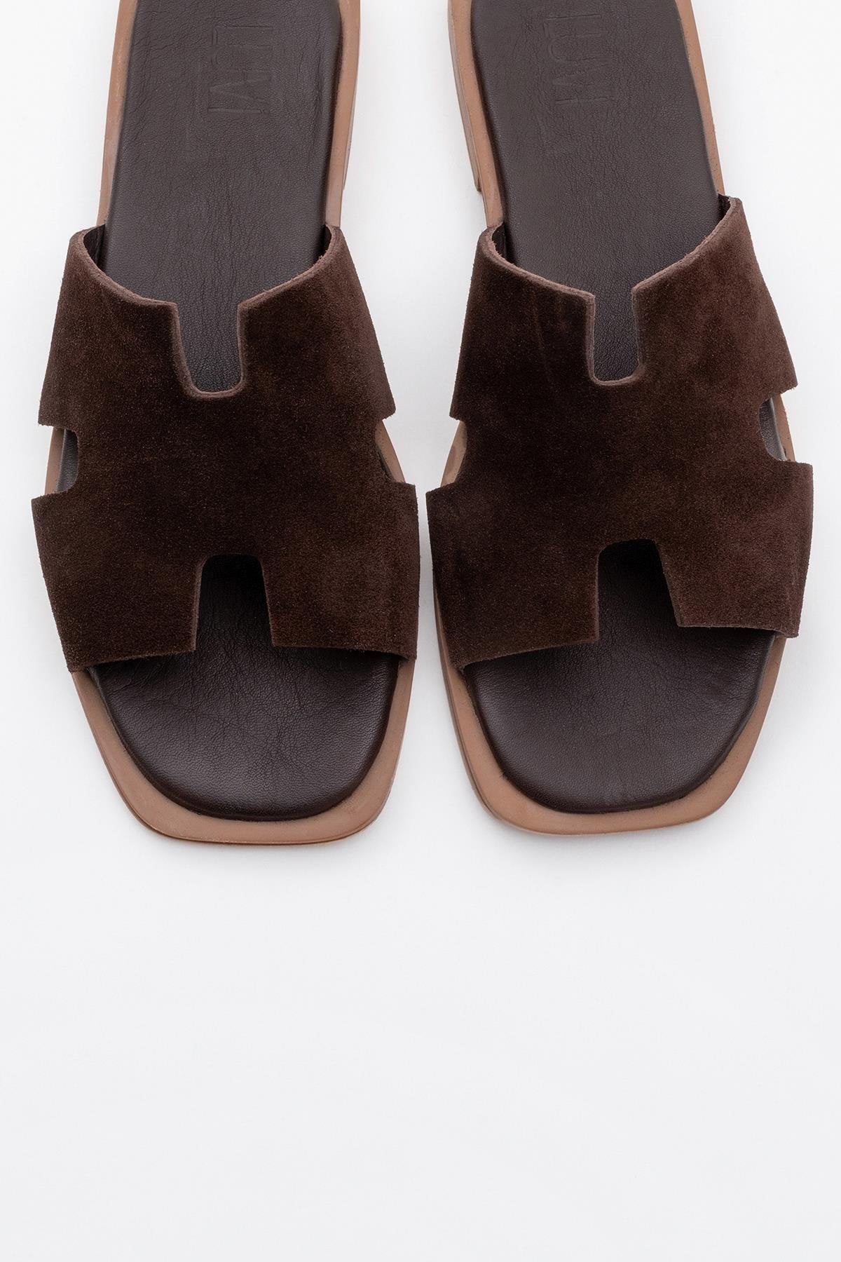 Jez - Brown Suede Leather Slide Sandal (Women)
