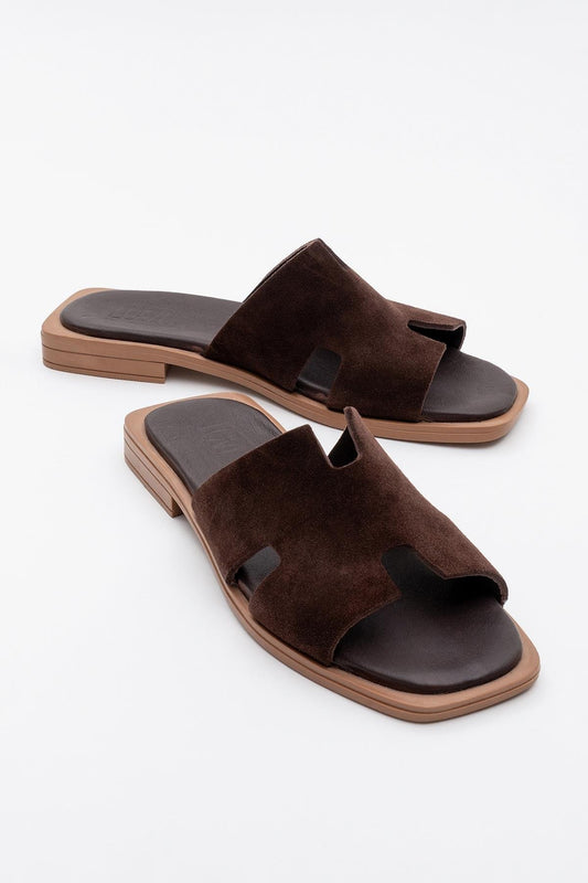Jez - Brown Suede Leather Slide Sandal (Women)