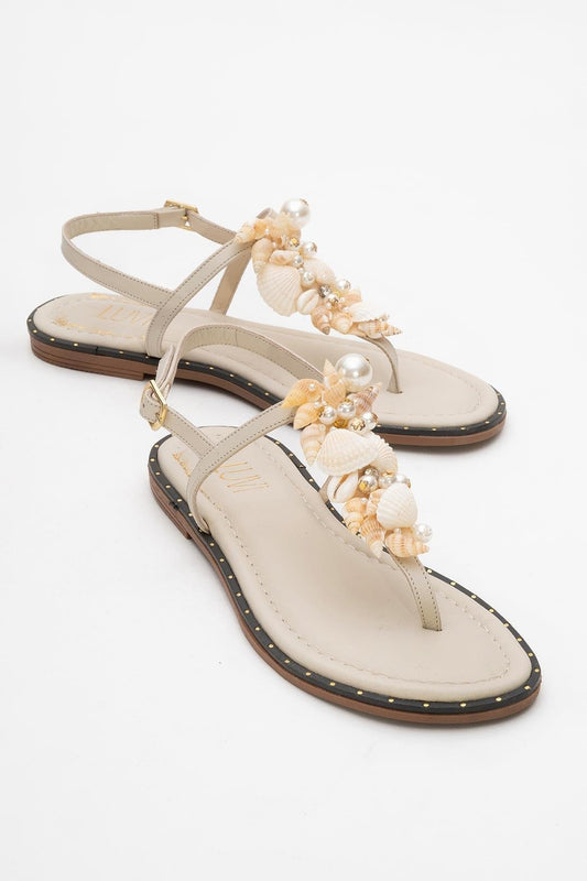 JOE Beige Leather Thong Sandal (Women)