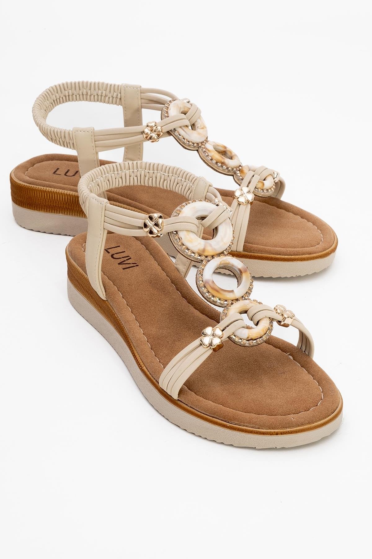 JUNES Beige Buckle-Embellished Flat Sandal (Women)