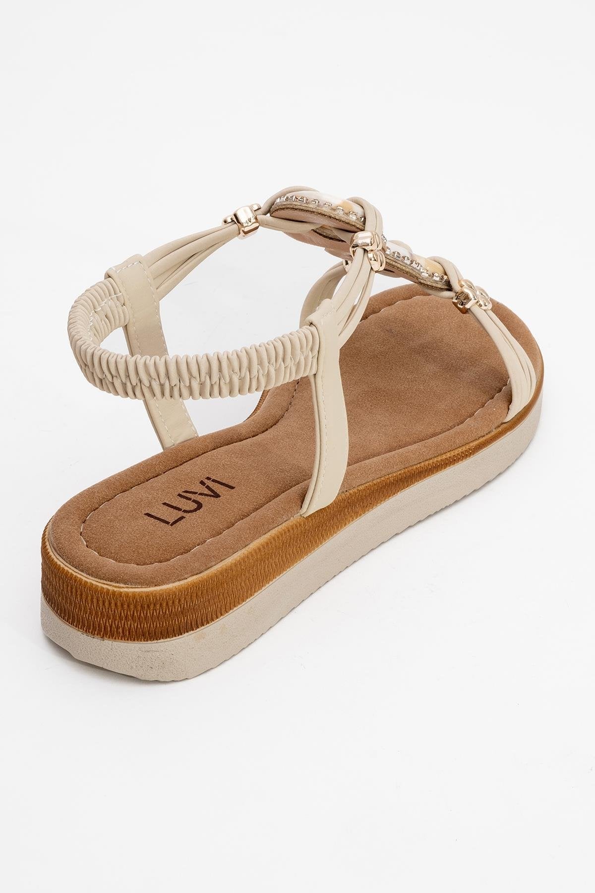 JUNES Beige Buckle-Embellished Flat Sandal (Women)