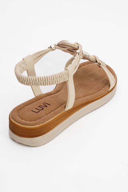 JUNES Beige Buckle-Embellished Flat Sandal (Women)