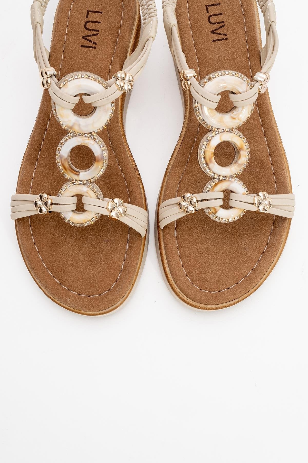 JUNES Beige Buckle-Embellished Flat Sandal (Women)