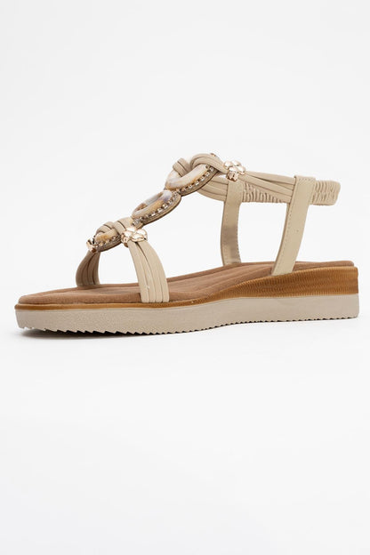 JUNES Beige Buckle-Embellished Flat Sandal (Women)
