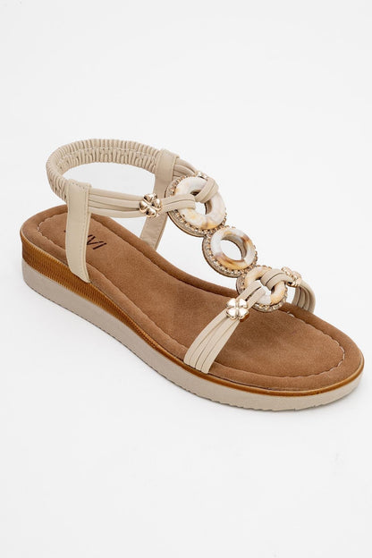 JUNES Beige Buckle-Embellished Flat Sandal (Women)