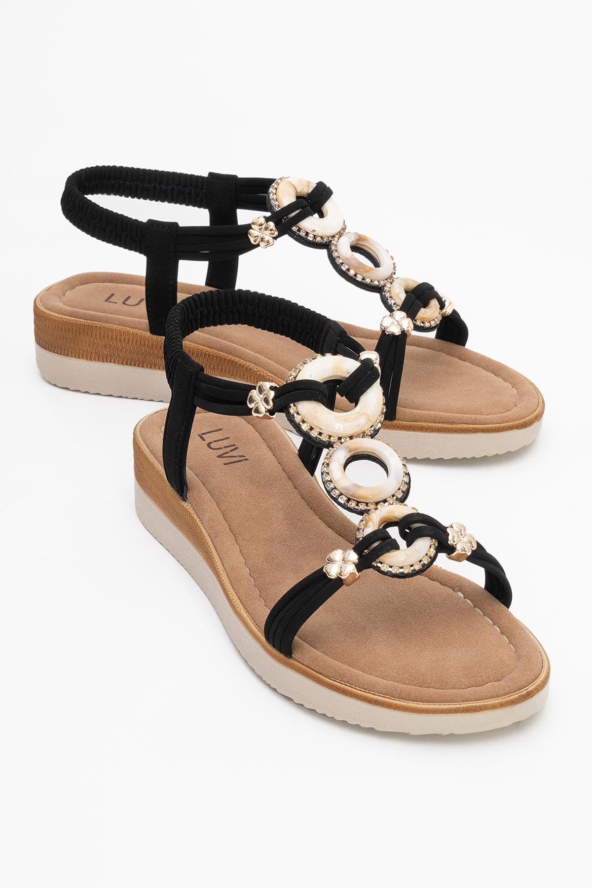 JUNES Black Buckle-Embellished Flat Sandal (Women)