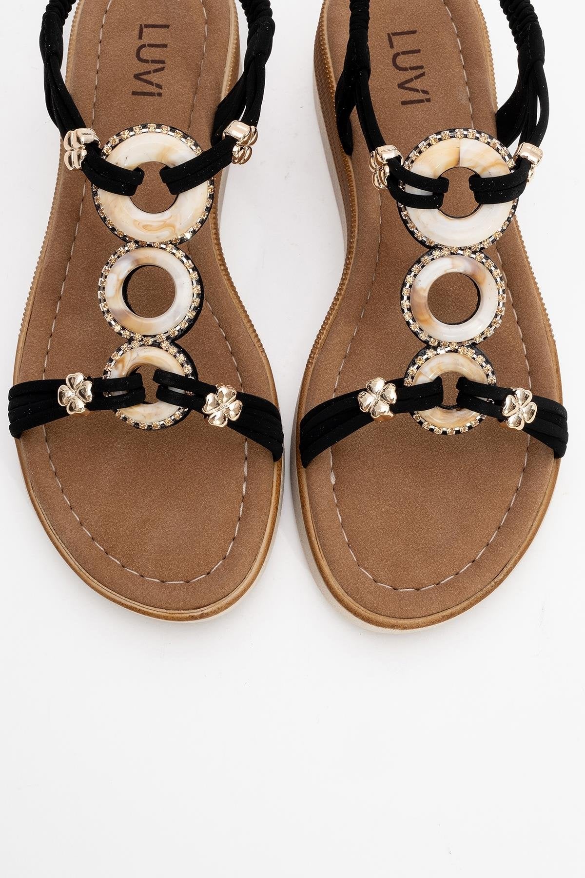 JUNES Black Buckle-Embellished Flat Sandal (Women)