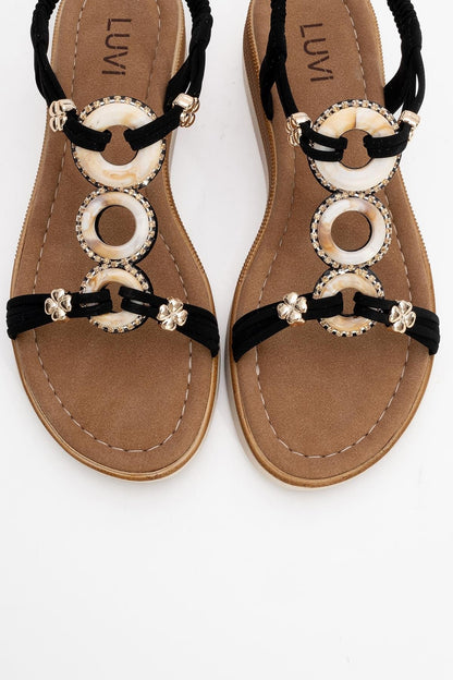 JUNES Black Buckle-Embellished Flat Sandal (Women)