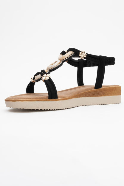 JUNES Black Buckle-Embellished Flat Sandal (Women)