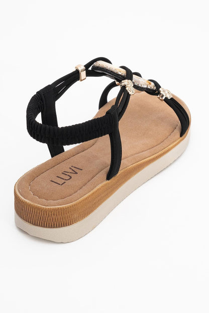 JUNES Black Buckle-Embellished Flat Sandal (Women)