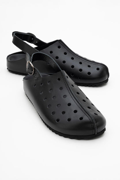 Justa - Black Leather Clogs (Women)