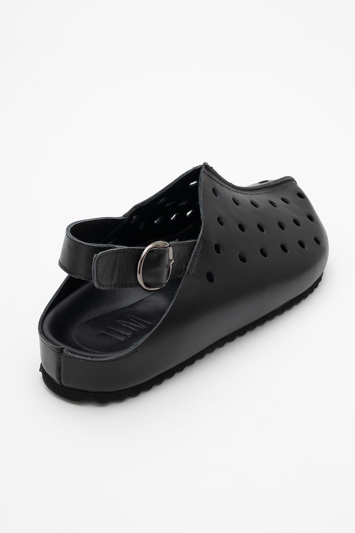 Justa - Black Leather Clogs (Women)