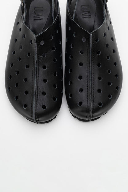 Justa - Black Leather Clogs (Women)