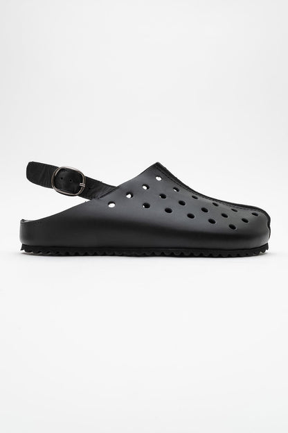 Justa - Black Leather Clogs (Women)