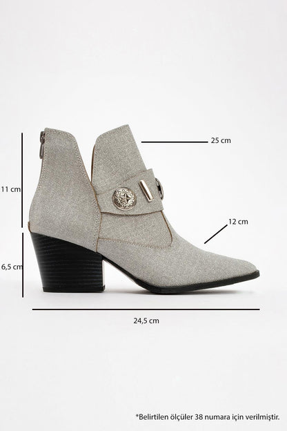 Kenda Silver Glitter Buckle Block Heel Boot (Women)