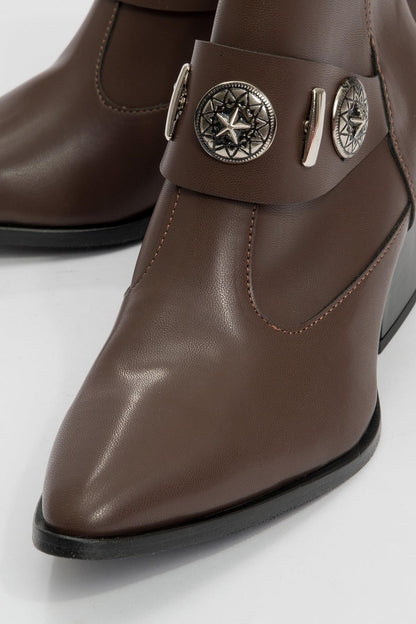 Kenda Brown Buckle Block Heel Boot (Women)