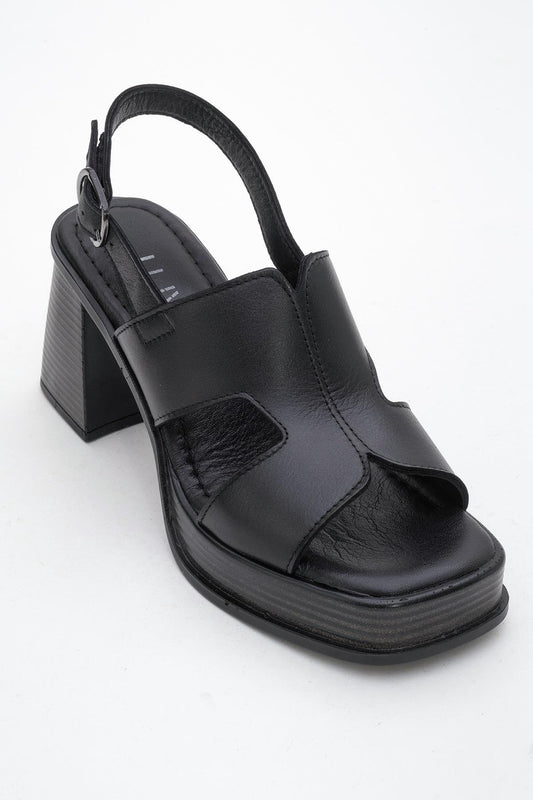 Sandalia de plataforma Zennia de cuero negro (mujer)