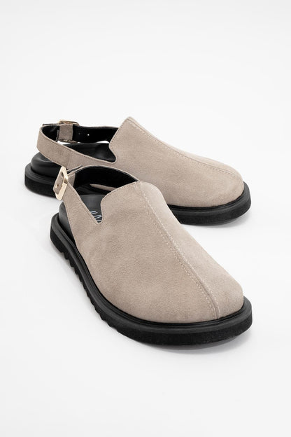 Laby - Beige suede Leather Clogs (Women)