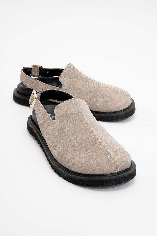 Laby - Beige suede Leather Clogs (Women)